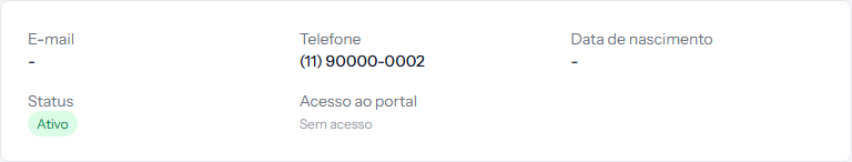 Student record showing Portal access as Sem acesso and a blank email