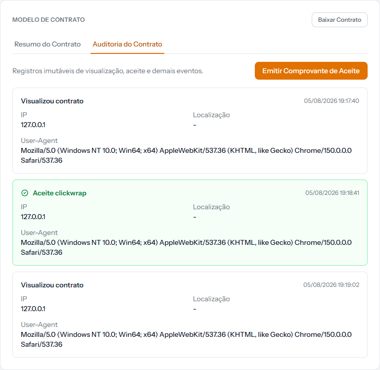 Audit tab with the view and acceptance events