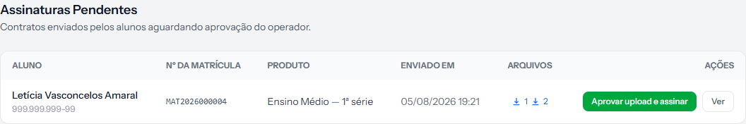 Pending Signatures queue with one row