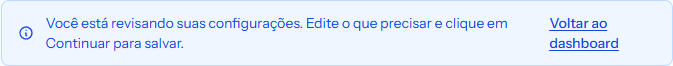 Blue band at the top of the wizard, saying you are reviewing your settings, with the Back to dashboard link