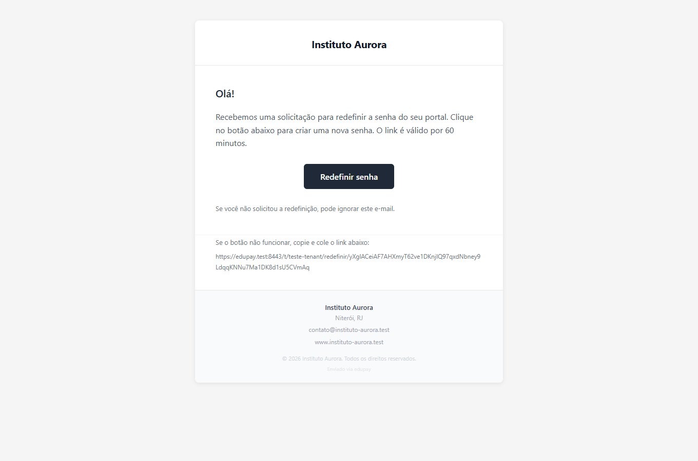 Password recovery email with the button and the link as text