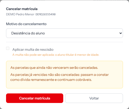 Cancellation window with the penalty disabled and the under-age notice