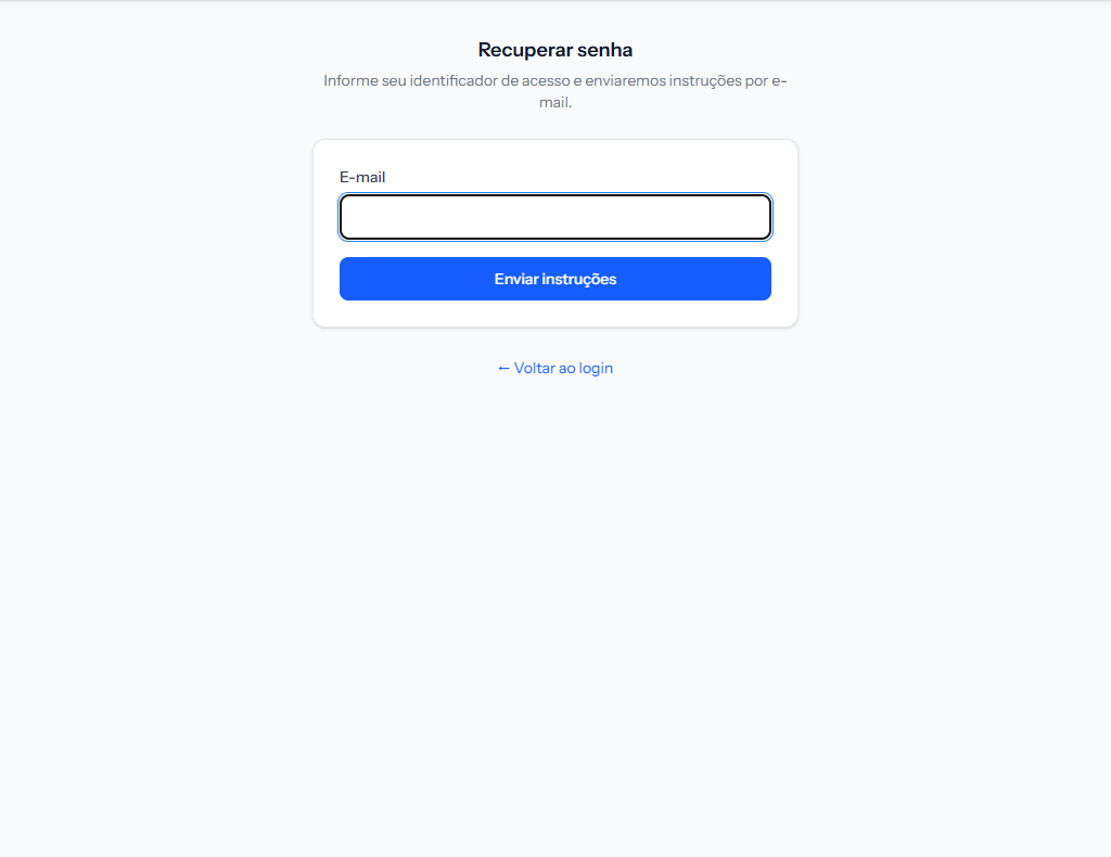 Recover password screen, one field and a send button
