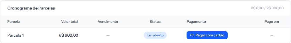 Installment of a card enrollment in the portal, with the Pay with card button and a blank due date