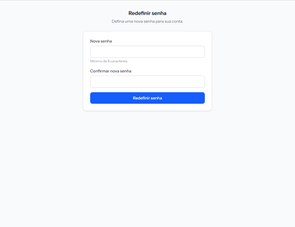 Reset password screen, with new password and confirmation